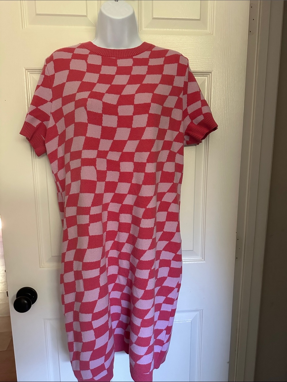 Forever 21  Pink Checkerboard Short-Sleeve Sweater Dress